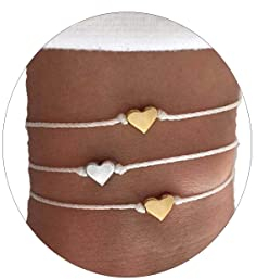 Bufenia 3 Sets Einfaches Armband Zweifarbiges Herz Handgefertigtes Geflochtenes Seil Binden Sie einen Knoten Armbänder Handaccessoires Schmuck Für Frauen Und Mädchen