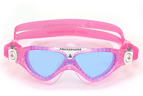 Aqua Sphere Vista Junior - Gafas de natación para niños, se adaptan como una máscara, cómodas, hipoalergénicas, sin fugas, sistema de hebilla de ajuste rápido, unisex, lente tintada azul, marco