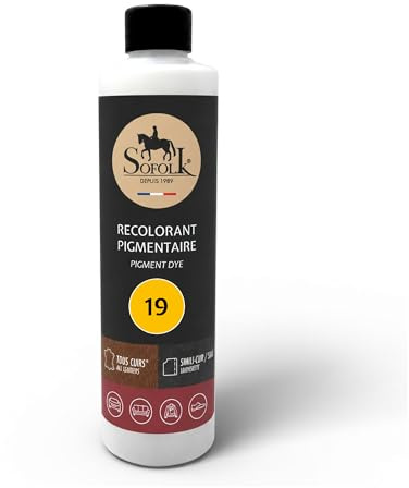 Sofolk - Peinture Cuir/Simili-Cuir - Recoloration pour Cuir Abimé, Rayé, Giffré, Décoloré - Volant de Voiture, Siège Auto, Canapé, Chaussure, Veste et Vêtements (500ml, 19-JAUNE)