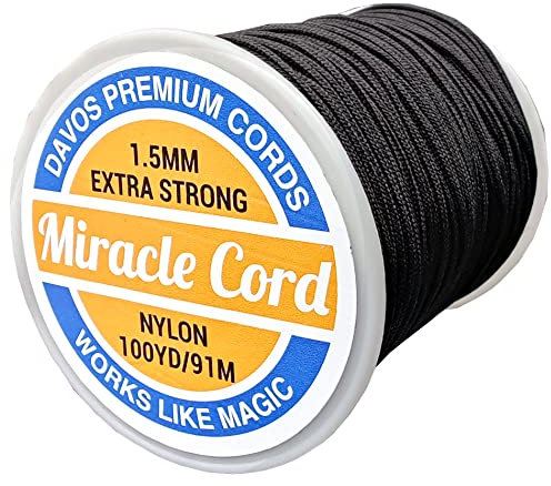 Miracle Cord 1.5mm Nylon Cord Multi-Use Extra Strong Braided String Thread for Wind-Chime Repairs Jewelry Making (Black, 100 yds) 100 yards