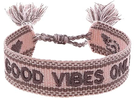 Engelsrufer Damen Armband aus Polyester und Baumwolle in rosa dunkelrot mit GOOD VIBES ONLY Stickerei - Kordelverschluss - größenverstellbar