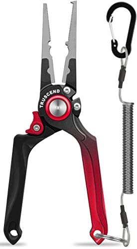 TRUSCEND Multifunktionelles Angelzubehör, Arretierbare Angelzangen Set | Einfach zu Bedienen, Ergonomischer Griff, Handlich, Salzwasserfest & Rostfrei, Teflon-beschichtet, Angelgeschenke für Männer