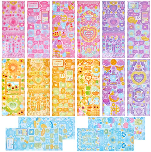 NICENEEDED 16 Blatt Schöne Dekorative Aufkleber, Buntes Süßes Koreanisches Aufkleber-Set, Selbstklebend, DIY Scrapbooking-Aufkleber Für Kunst-Grußkarten-Album-Dekor