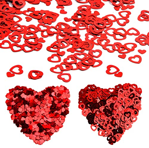 Vesaneae 30g Rot Herz Konfetti, Metallisch Folie Herzen Konfetti, Glitzer Herzen Pailletten, Romantische Konfettii Streudeko Tischdeko, für Valentinstag Hochzeit Party Tisch Dekorationen