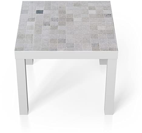 DEQORI Glastisch | weiß klein 55x55 cm | Motiv Fliesenwand aus Keramik | ausgefallener Beistelltisch aus Glas | Hochglanz Couchtisch fürs Wohnzimmer | moderner Couch Tisch mit Design