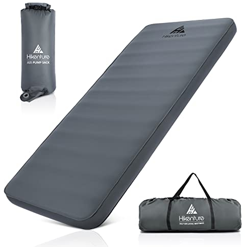 HIKENTURE Camping Matratze 10 cm Dick, 9,5 R-Wert Isomatte Selbstaufblasend mit 3D-Konstruktion, Luftmatratze mit Schaumstoff, Komfort Schlafmatte mit Pumpsack für Camping, Outdoor, Zelt, Auto - A2