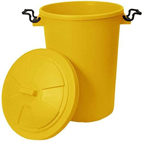 50Litre Yellow Heavy Duty Plastic Clip Lock Lid Bin Indoor or Outdoor Rubbish, Trash Can, Dustbin Waste or Storage of Animal Feed, Colourful Bin (42cm x 50cm x 54cm)