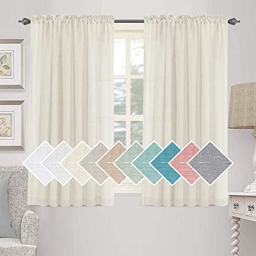 Leinen Gardinen,Halbtransparent Leinenvorhang Voile, Wohnzimmer Vorhang Leinenoptik Gardienen,für Schlafzimmer, Wohnzimmer, 2er Set (Tooth White,132×274cm)