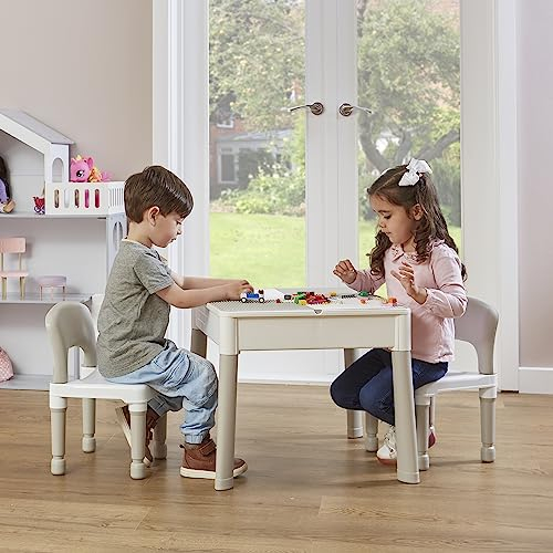 Liberty House Toys Kids 5-in-1 Activity Table and 2 Chairs, Sand, Water, Construction Play, Grey, H450 x W510 x D540mm