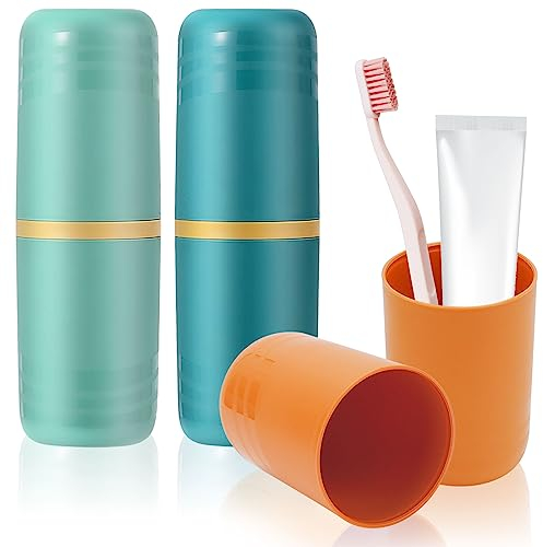 NAEBRO Porta Spazzolino da Viaggio Plastica 3 Pezzi Tazza per Spazzolino da Viaggio, Dentifricio Tazza Porta Contenitori, 3 Colore Scatola Porta Spazzolino per Viaggi Affari Casa Campeggio Scolastico