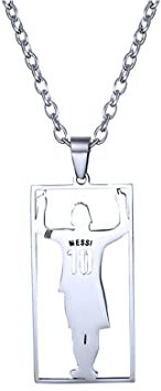 Messi10 Football Star Pendant Necklace, Champions League Stainless Steel Label Necklace, O-chain, Unisex, Football Fan Jewelry Gift (Silver)
