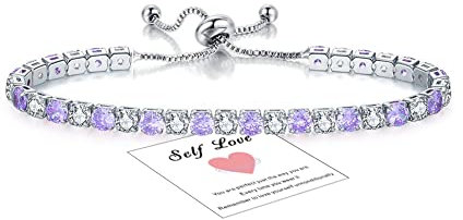 Purple Tennis Bracelets for Women, Sterling Silver Bracelet-Purple Adjustable Diamond Bracelets, Silver Crystal Friendship Lady Bracelet Cubic Zircona Jewllery Birthday Gifts for Her