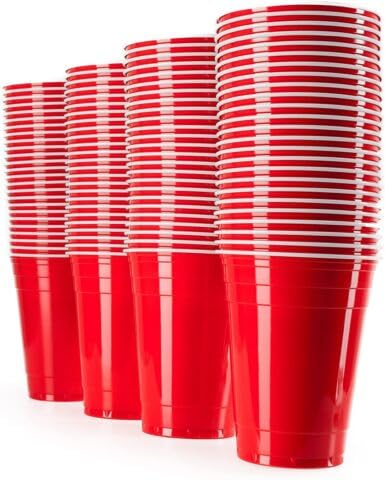 Envy Pack of 100 Red Cups Pint Size (16oz) 473ml, Party Cups, Pong, Plastic Glasses, Reuseable Eco-Friendly Material, Individual Cups Strong & Sturdy, Dishwasher Proof