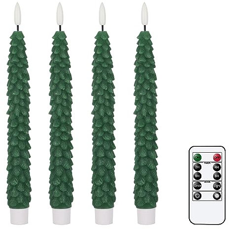 Eldnacele Weihnachtsbaumförmige LED stabkerzen mit flackerndem Licht und Fernbedienung, 3D-Docht aus echtem Wachs, batteriebetriebene flammenlose Kerzen für Weihnachts-, Heim- und Hochzeitsdekoration