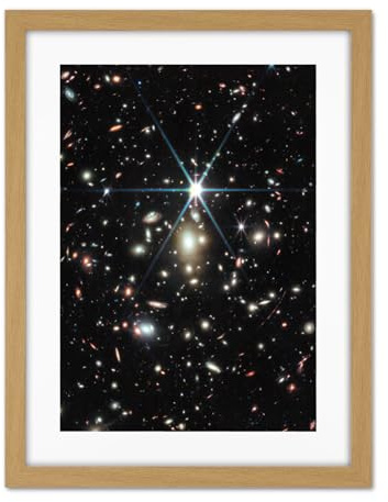 Artery8 NASA James Webb Telescope NIRCam Space Image of Galaxy Cluster Including Sunrise Arc and Earendel The Furthest Star Ever Detected Artwork Framed Wall Art Print 18X24 Inch
