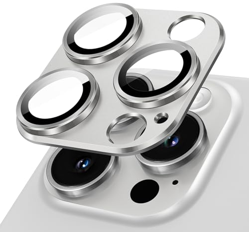 JETech Kameraschutz für iPhone 15 Pro 6,1 Zoll und iPhone 15 Pro Max 6,7 Zoll, Vollabdeckung 9H Gehärtetes Glas Ringabdeckung, Matte Metallplatte, 1 Stück (Weiß)
