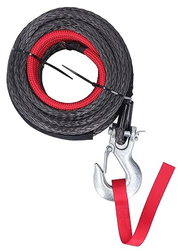 Cuerda de cabrestante sintética 10 mm x 30 m de 12 hilos tejidos, 18740 lbs con gancho de acero de aleación, cuerda de tracción para vehículos todoterreno, camiones