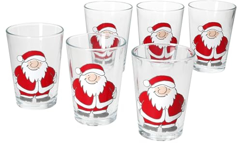 Ritzenhoff & Breker Santa Winter 6er Set Glühweingläser I 240ml, H 11cm I Tee-Glas mit Weihnachtsmann-Dekor in Rot & Weiß I Weihnachtsglas für Kaffee, Eierlikör & Co an Nikolaus & zum Advent