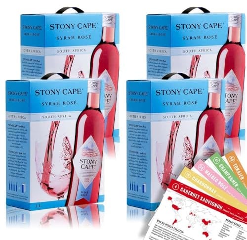 Stony Cape Syrah Rosé, trocken, Bag-in-Box, sortenreines Weinpaket + VINOX Winecards (4x3,0l)