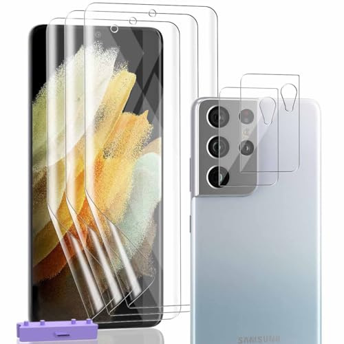 Zerrshoo 3+2 Pièces Protection écran pour Samsung Galaxy S21 Ultra | Film TPU avec Outil de Positionnement, Caméra Arrière Protecteur 9H, Anti-Rayures Sans Bulle, Compatible empreinte, HD Clair