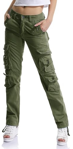 Aeslech Cargo Trousers Women, Women's Work Combat Trousers, Straight Leg Pants with Pockets for Ladies Casual Outdoor Hiking