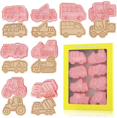 Prmape 8 Stück Keksausstecher Fahrzeuge, Cookie Cutter Kinder, Plätzchen Ausstecher Lustig, 3D Fahrzeug Ausstecher Set Plätzchenausstecher für Tortendeko Kekse Backen Küche Zubehör