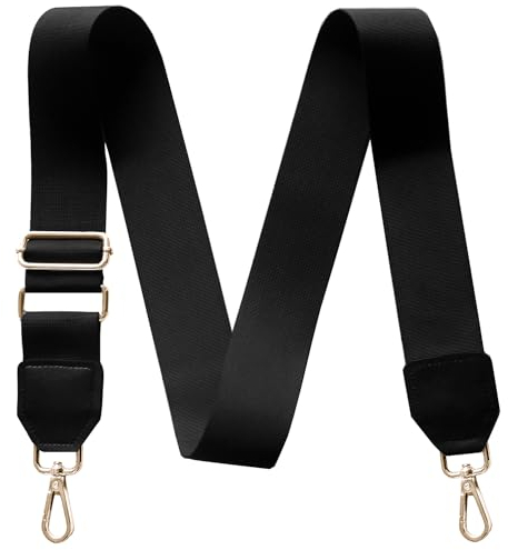 CXTAI 2 Wide 59 L Universal Replacement Crossbody Bag Strap Shoulder Straps for Handbags Purse Camera Duffle Canvas Laptop Bags - Black Belt,Gold Clips