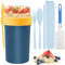 PIWOSGOL Tazza per Muesli 760ML+230ML, Tazza per Cereali, Porta Yogurt, Bicchiere per Cereali to Go, con Cucchiaio & Forchetta, per Muesli, Yogurt, Porridge, Avena, Gelati, Zuppe (Blu)