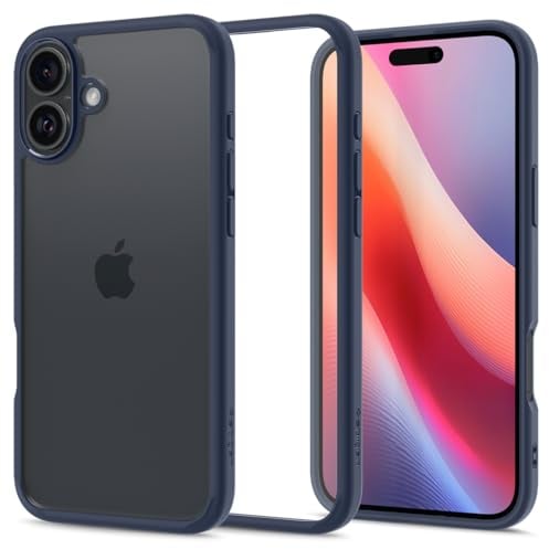 Spigen für iPhone 16 Hülle [Anti-Yellowing] Ultra Hybrid Case Handyhülle Schutzhülle Cover Transparent Durchsichtig Dünn Slim -Navy Blue