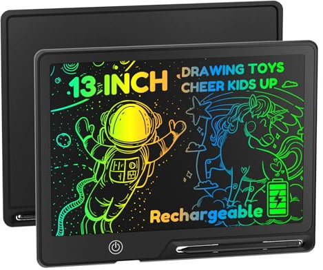 POPERFUN 13 Zoll LCD Schreibtafel Kinder Wiederaufladbar, Bunte Maltafel Zaubertafel, Schutz des Augenlichts Zeichenbrett für Kinder 2-12 Jahren Lernspielzeug Geburtstag,Weihnachtsgeschenke