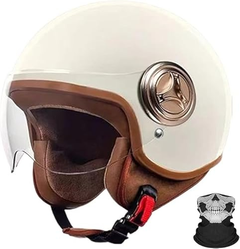 Offener Vintage-Motorradhelm, Retro-Elektro-Motorrad-Halbhelme mit Visier, ECE-zertifizierter 3/4-Vintage-Jet-Biker-Helm für Erwachsene, Männer und Frauen I,54-61CM