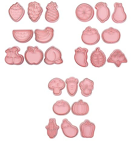 Lot de 24 emporte-pièces en plastique pour fruits, légumes, biscuits, tampons de cuisine, pâtisseries, moules en résine
