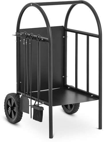 hillvert Carrello porta legna 50 kg Acciaio Nero Carrello portalegna Carrello legna Carrello porta legna con ruote Carretto portalegna