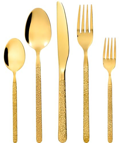 SWISON Juego de cubiertos dorados acero inoxidable para 6 personas, Cubertería oro 30 piezas con cuchillos tenedores y cuchara, apto para lavavajillas