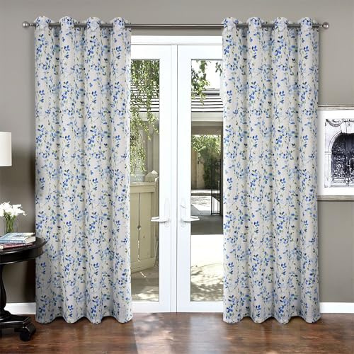 always4u Klassische Blumen Halbtransparent Vorhänge im Landhausstil, Lichtfilterung Gardinen in Leinenoptik,für Schlafzimmer,Wohnzimmer,Küche, Orchidee, 140x245cm, 2 Stück