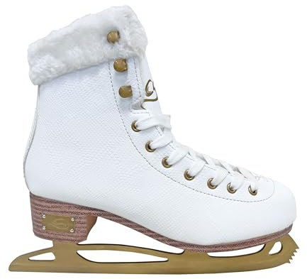 Cox Swain Klassische Eislauf Schlittschuhe ICEPEARL, für Damen und Kinder, bequem, warm gefüttert - Edelstahlkufe vorgeschliffen, White/Gold Gr. 39