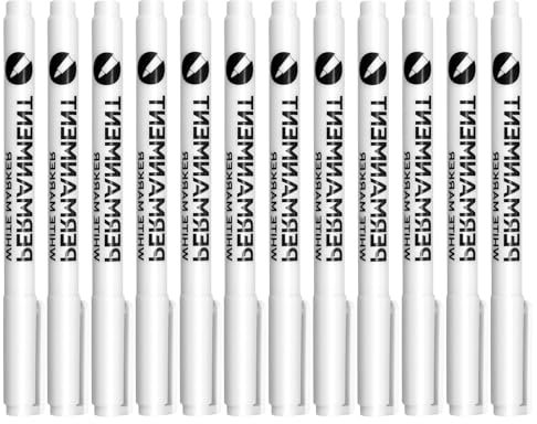 Catime 12 Pcs Acrylic White Paint Pens, Permanent Marker Pen, 1-2mm White Fabric Pen Quick Dry, Fine Tip White Marker Pens Waterproof, Oil Based Paint Pens for Paper Wood Fabric Rock Glass Plastic