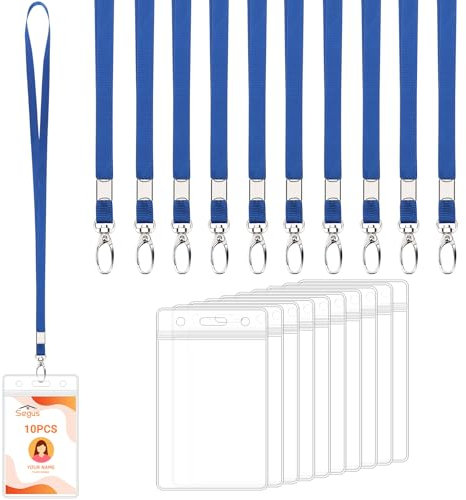 Segus Schlüsselband 10 Stück, Kartenhalter Ausweis, Wasserdicht Ausweishalter mit Schlüsselband Blau, Kartenhülle mit Band für Schulen, Krankenhäusern (Vertikale)