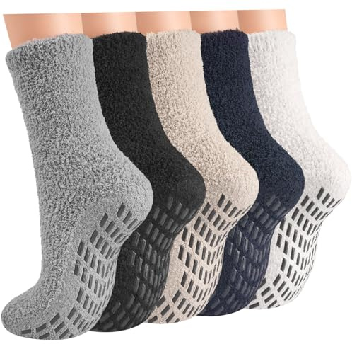 ILovDaisy Kuschelsocken Stoppersocken Herren Damen, Warme Wintersocken | 5 Paar Rutschfeste Thermosocken Flauschige Socken für Männer, Dicke Bettsocken Weihnachtssocken Haussocken mit Noppen, 39-45