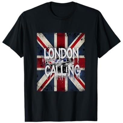London Calling – UK-Flagge und Doppeldecker-Bus T-Shirt