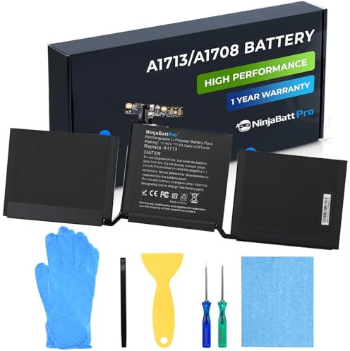 NinjaBatt Akku A1713 A1708 kompatibel mit MacBook Pro 13 Zoll - A1708 (Ende 2016, Mitte 2017) A2159 (2019) A2289 (Mitte 2020) A2338 (M1 Ende 2020) - Langlebige Leistung [5000mAh/58.19Wh/11,41V]