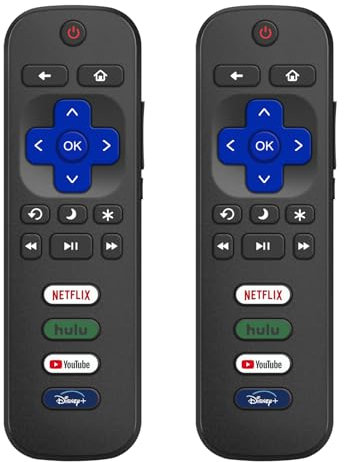 Confezione da 2 pezzi di ricambio per telecomando TV Roku, compatibile con Smart TV integrate TCL Roku/Hisense Roku/Onn Roku/Roku (non compatibile con Roku Stick o Box). 1 anno di garanzia.