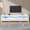 BTM Meuble TV 190 LED, Portes Pliantes & Compartiments, Moderne Banc Tele Table Bas Salon avec Rangement pour Max 80, Longueur 190 x24x90 cm, Brillant Blanc