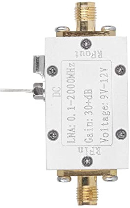 RF Broadband Amplifier, 0.1MHz-2000MHz Frequency Range, 32dB Gain Low Noise Amplifier, Aluminum Alloy Signal Booster for FM/Shortwave/Cable TV, SMA Connector, 9-12V DC Power