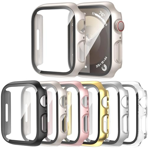 DNNBAO 6-Pack Case for Apple Watch SE 2nd Gen Series 6/5/4/SE 40mm with Tempered Glass Screen Protector, Ultra-Thin Full Shockproof Protective Bumper Cover for iWatch 40 mm