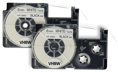 vhbw 2x Schriftband-Kassette Ersatz für Casio XR-6WE | XR-6WE1 für Etiketten-Drucker 8m x 6mm Schwarz auf Weiß