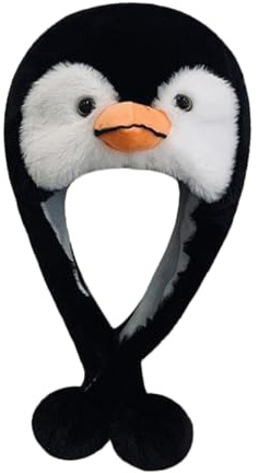 Ipetboom Erwachsene Plüsch Pinguin Mütze mit Ohrenschutz Kuschelig Weiche Kostüm Kopfbedeckung für Auftritte Party und Winter Wärmende Tierhaube mit Niedlichem Pinguin Design