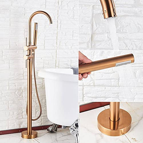 Robinet de Salle de Bain sur Pied, mitigeur de Baignoire chromé, mitigeur de Baignoire sur Pied avec douchette, mitigeur de Baignoire à Levier Unique, Laiton Antique, Or Rose,Rose Gold-a