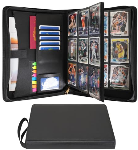 Wonderpool Sammelkarten Ordner A4 Album 9 Taschen mit Extra Innentaschen - Hält 540 Karten | Reißverschluss Leder pu Kartenhalter Seitenlader-Taschen für MTG, TCG, Yugioh, Sportkarten (Schwarz)