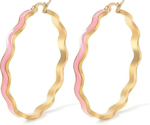 TaYolnFaSo Bunte Emaille Hoop Ohrringe für Frauen 18K Echt vergoldet offene C-förmige hypoallergene Edelstahl Schmuck Geschenk für Frau Freundin